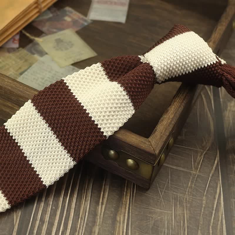 Men's Color Block Pattern Striped Knitted Necktie