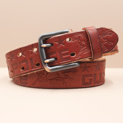 English Letter Gun Police Embossed Horse PatternLeather Belt