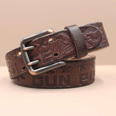 English Letter Gun Police Embossed Horse PatternLeather Belt