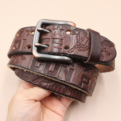 English Letter Gun Police Embossed Horse PatternLeather Belt