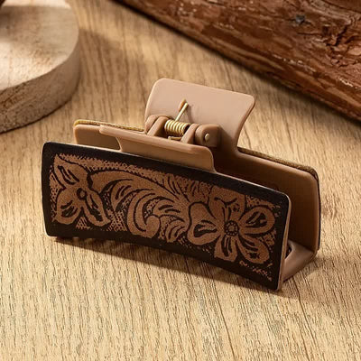 Women's Brown Western Native Floral Print Hair Claw Clip