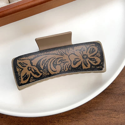 Women's Brown Western Native Floral Print Hair Claw Clip