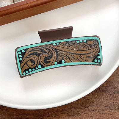 Women's Brown Western Native Floral Print Hair Claw Clip