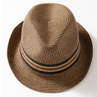 Men's Summer Coffee Brown Straw Fedora Hat