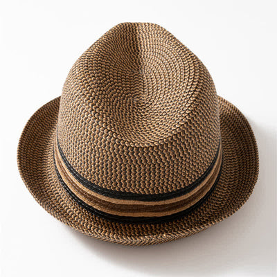 Men's Summer Coffee Brown Straw Fedora Hat