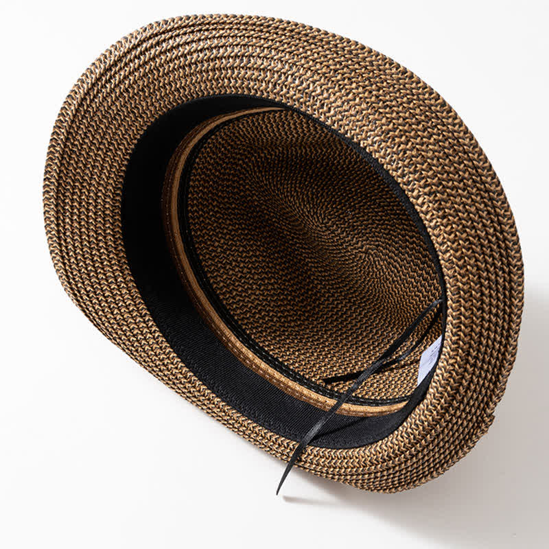 Men's Summer Coffee Brown Straw Fedora Hat