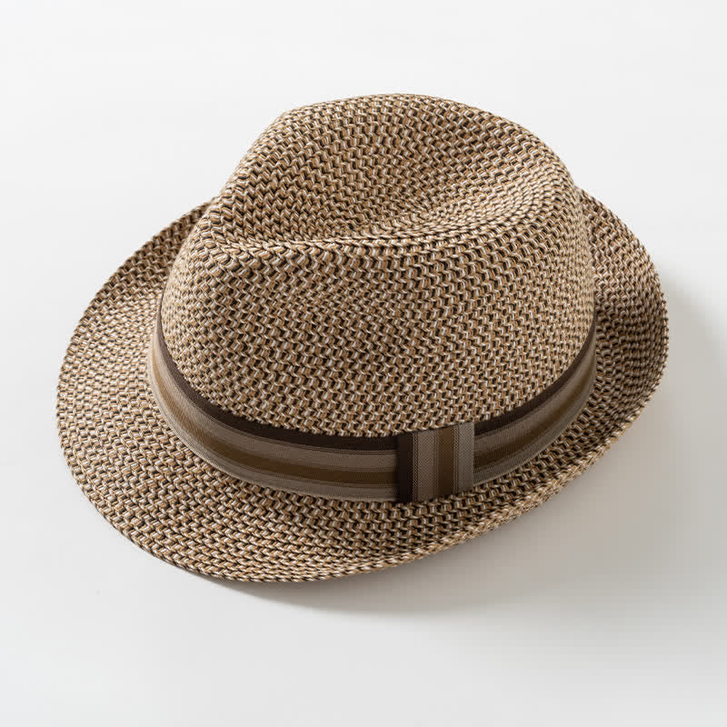 Men's Summer Coffee Brown Straw Fedora Hat