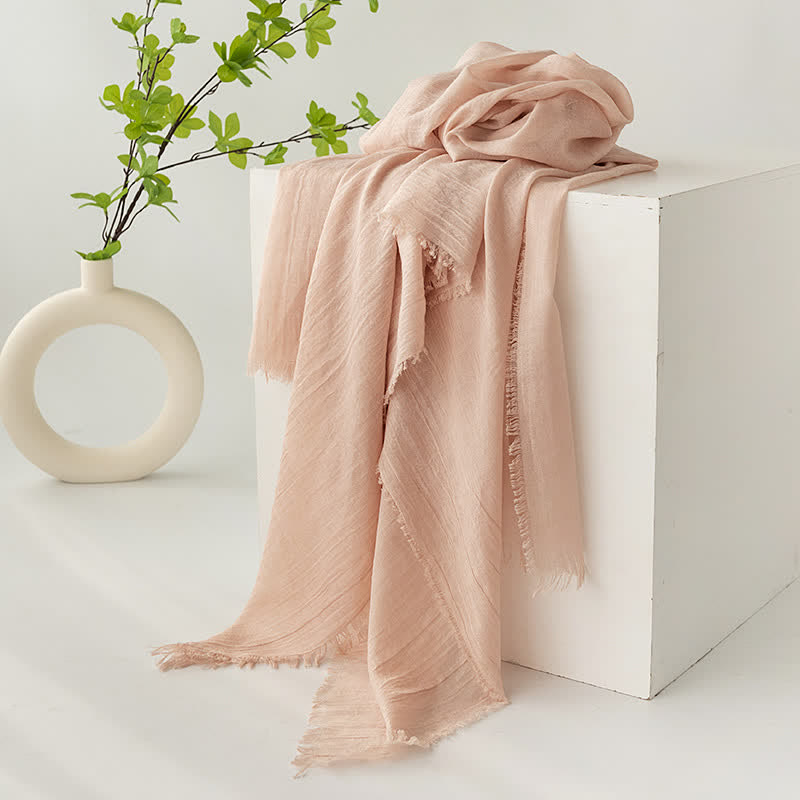 Solid Color Short Tassels Soft Thin Summer Scarf