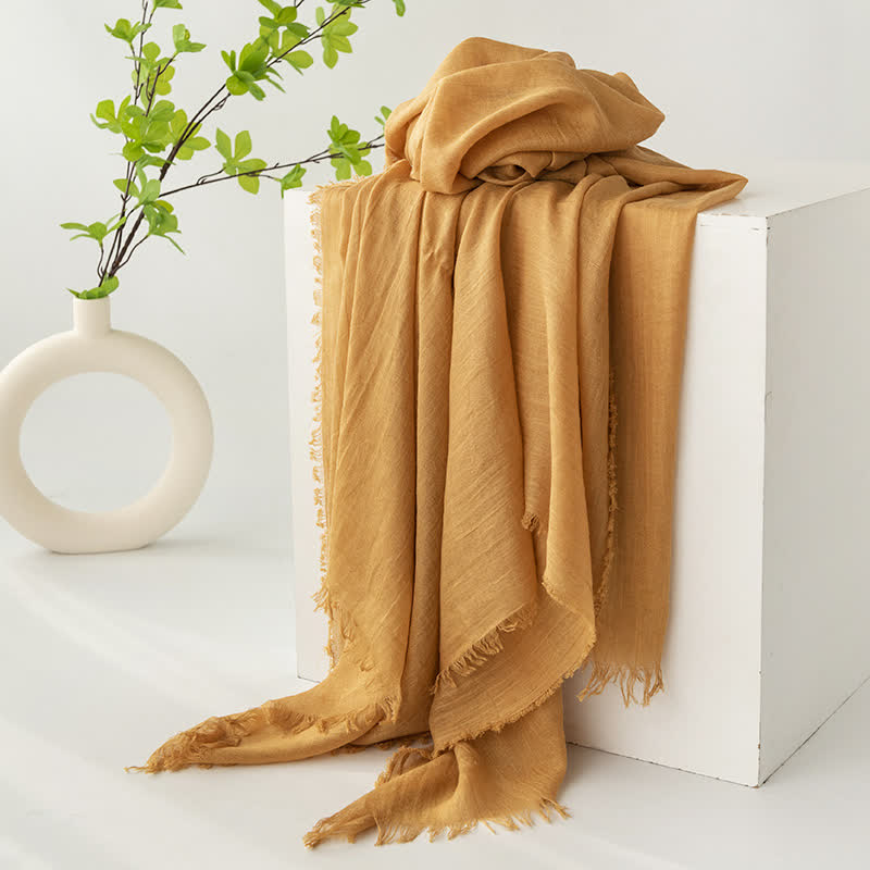 Solid Color Short Tassels Soft Thin Summer Scarf