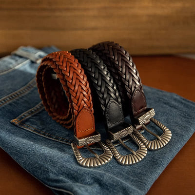 Everyday Casual Woven Cowhide Braided Leather Belt