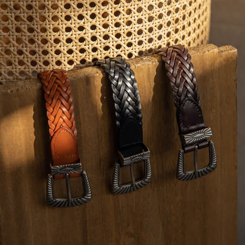 Everyday Casual Woven Cowhide Braided Leather Belt