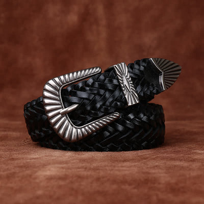 Everyday Casual Woven Cowhide Braided Leather Belt