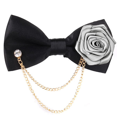 Men's Elegant Rose Golden Chain Decoration Bow Tie