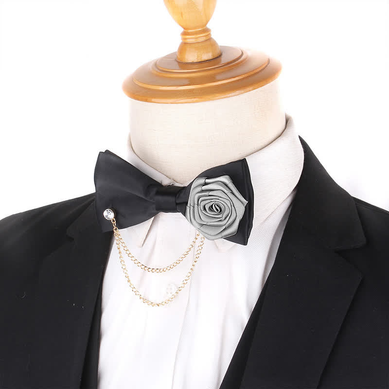 Men's Elegant Rose Golden Chain Decoration Bow Tie