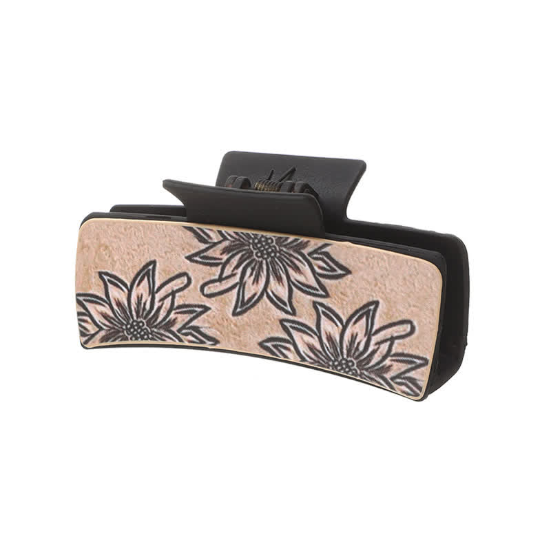 Women's Dark Coffee Sunflower Weave Print Hair Claw Clip