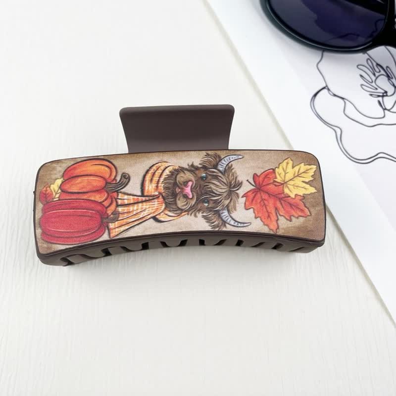 Women's Yak Floral Print Coffee Brown Hair Claw Clip