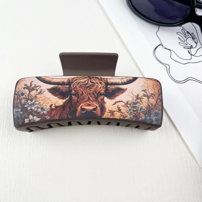 Women's Yak Floral Print Coffee Brown Hair Claw Clip