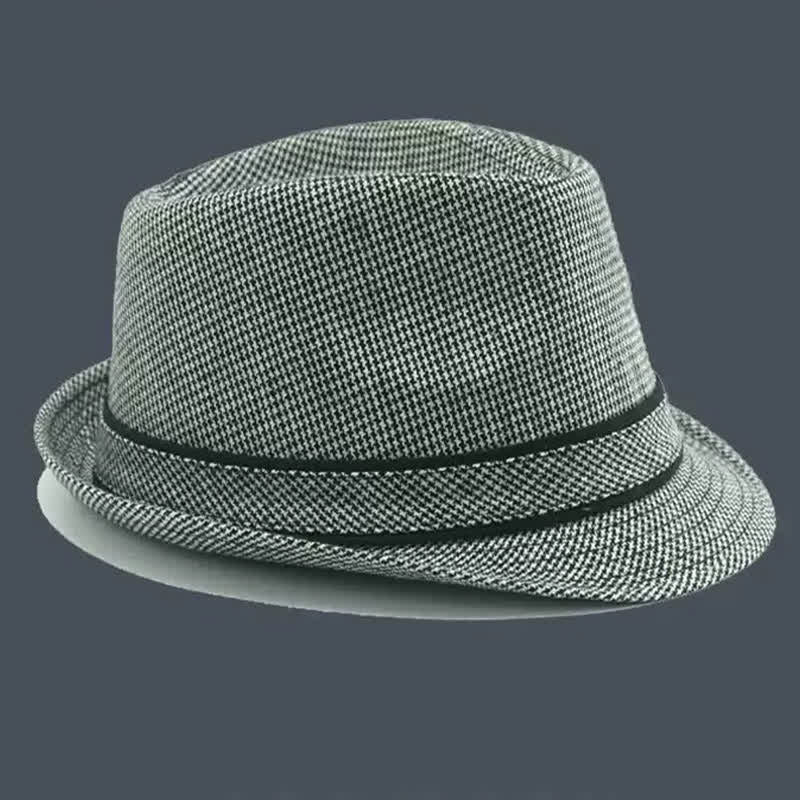 Men's British Plaid Houndstooth Pattern Summer Fedora Hat