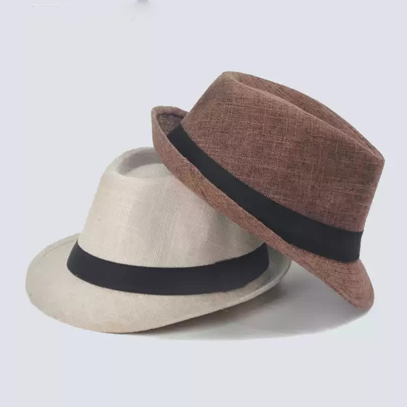 Men's Simple Black Ribbon Summer Fedora Hat