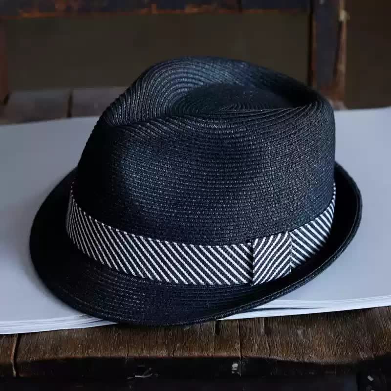 Men's Graceful Striped Ribbon Beach Straw Fedora Hat