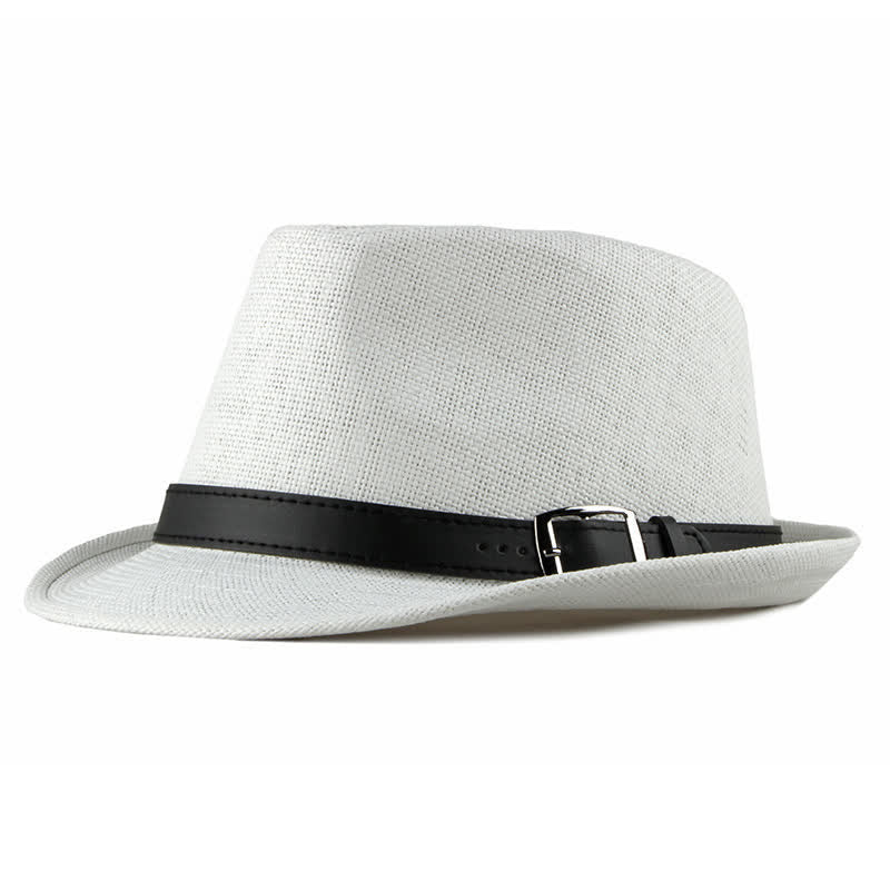 Men's Stylish Casual Leather Decor Straw Fedora Hat