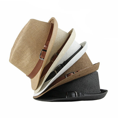 Men's Stylish Casual Leather Decor Straw Fedora Hat