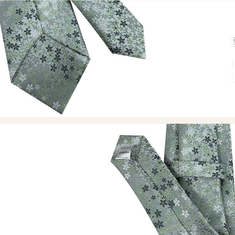 Men's Green Floral Jacquard Polyester Necktie