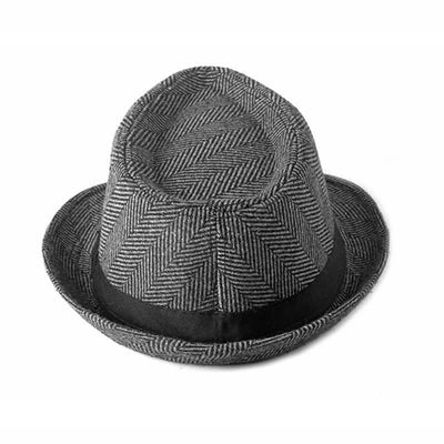 Gentlemen Herringbone Pattern Black Ribbon Fedora Hat