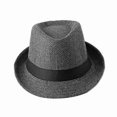 Gentlemen Herringbone Pattern Black Ribbon Fedora Hat