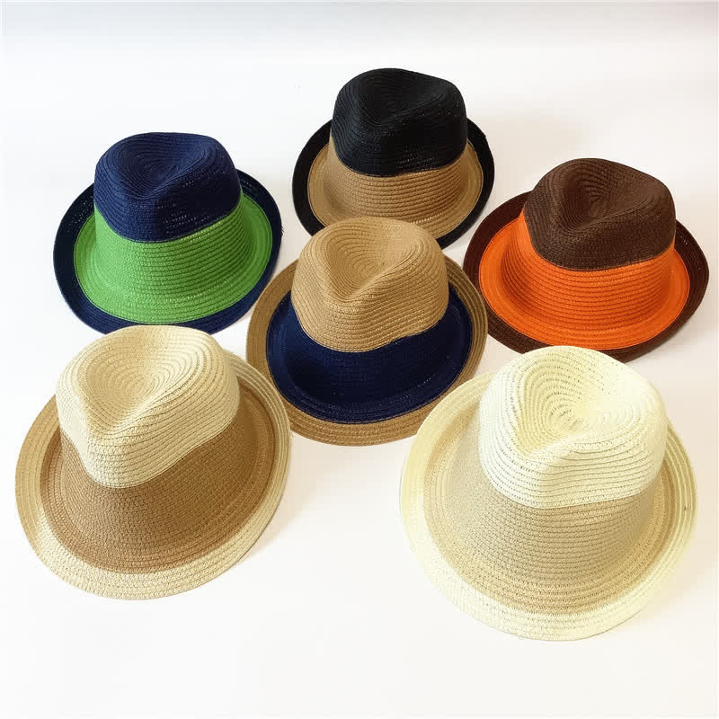 Funny Summer Color Matching Straw Fedora Hat