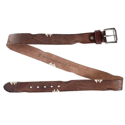 Men's Distressed Retro White Line Decor Leather Belt