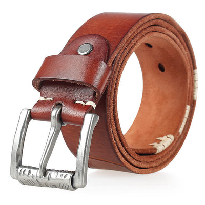 Men's Distressed Retro White Line Decor Leather Belt