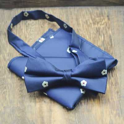 2Pcs Men's Mini Flower Printed Handkerchief Bow Tie