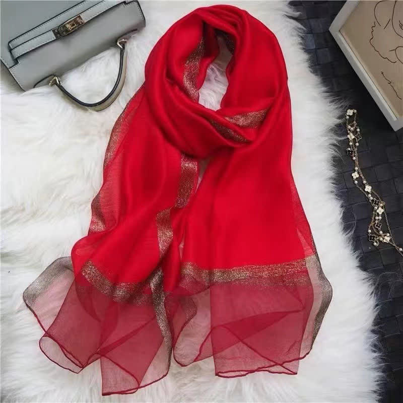 Exotic Style Golden Edge Solid Color Thin Scarf