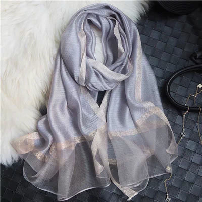 Exotic Style Golden Edge Solid Color Thin Scarf