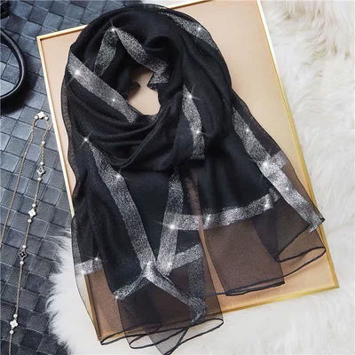 Exotic Style Golden Edge Solid Color Thin Scarf