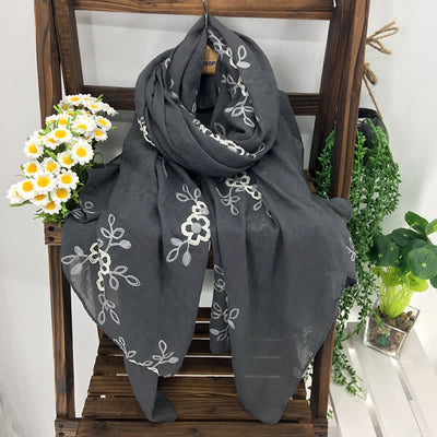 Women's National Cotton Linen Flower Embroidery Thin Scarf