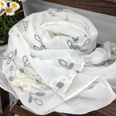 Women's National Cotton Linen Flower Embroidery Thin Scarf