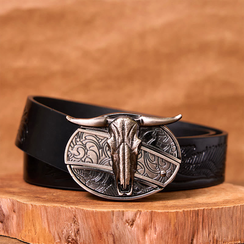 Bull's Head DIY Silver Western Vintage Buckle Leather Belt