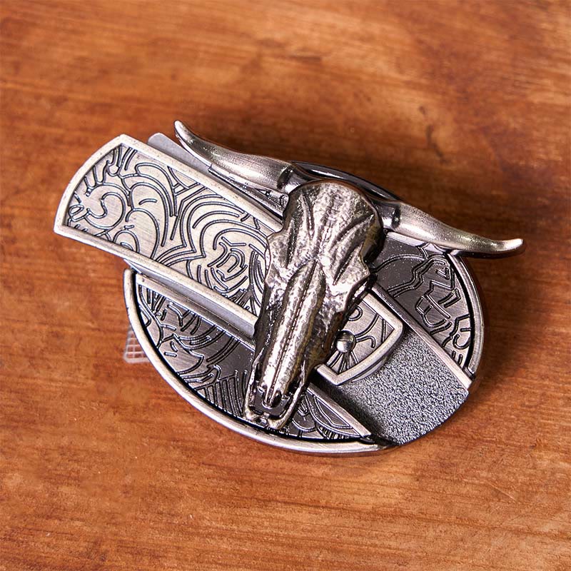 Bull's Head DIY Silver Western Vintage Buckle Leather Belt