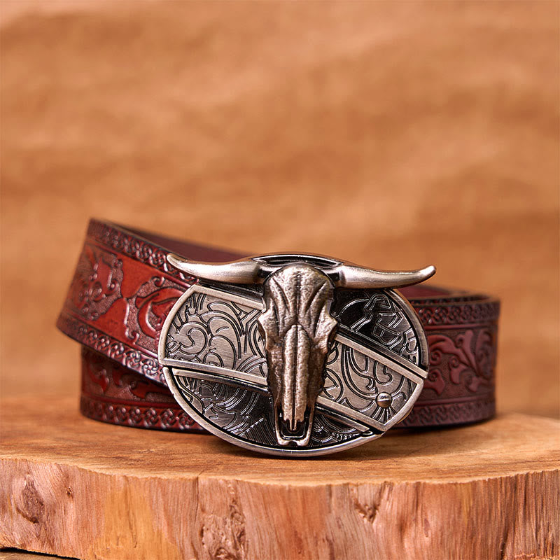 Bull's Head DIY Silver Western Vintage Buckle Leather Belt