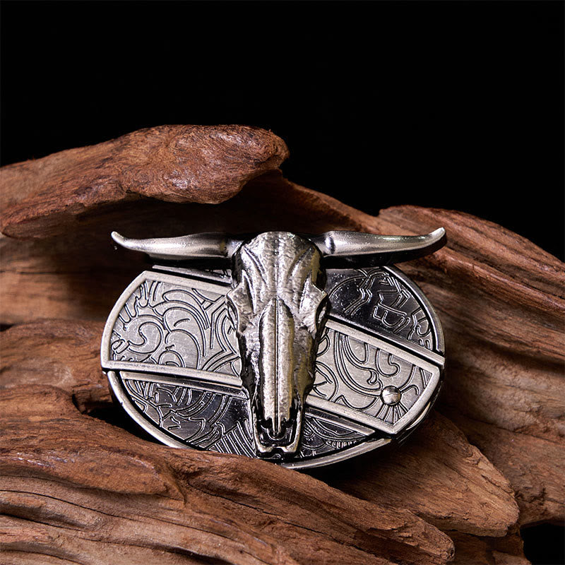 Bull's Head DIY Silver Western Vintage Buckle Leather Belt