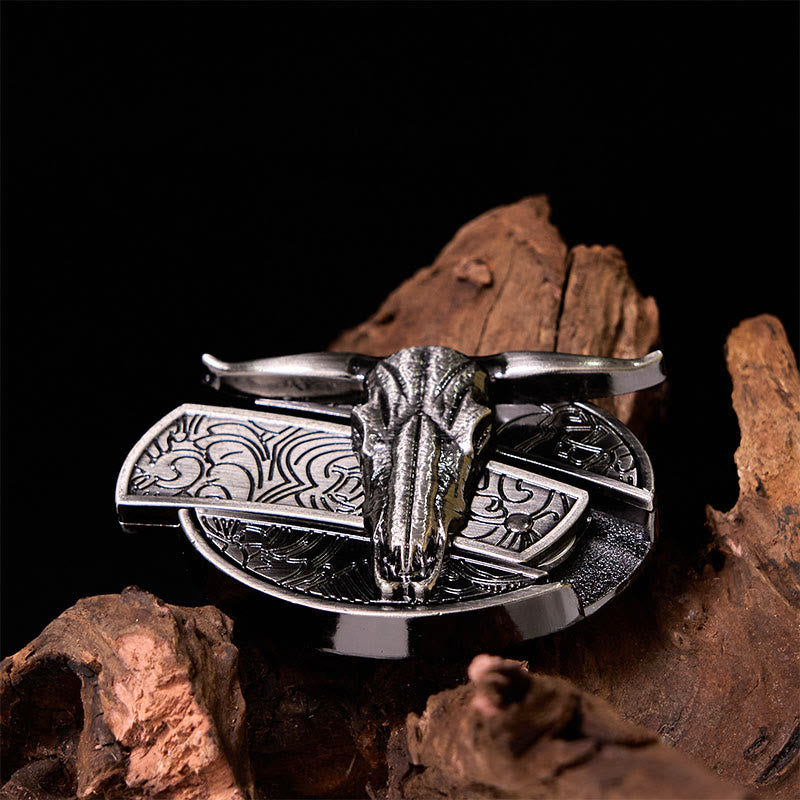 Bull's Head DIY Hidden Knife Silver Western Vintage Buckle Leather Belt