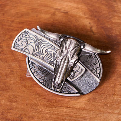 Western Cow DIY Hidden Knife Belt Buckle With Bull Ring Bundle Set