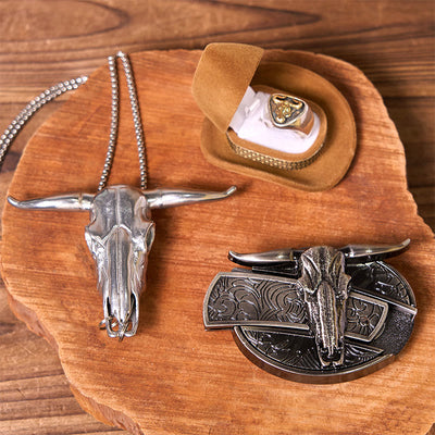 Western Cow DIY Hidden Knife Belt Buckle With Bull Ring Bundle Set