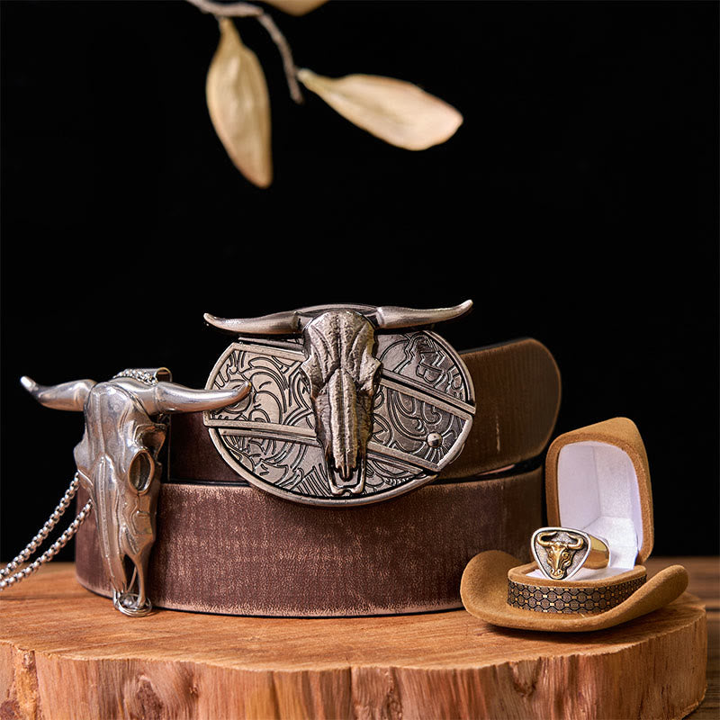 Western Cow DIY Hidden Knife Belt Buckle With Bull Ring Bundle Set