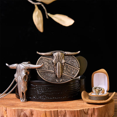 Western Cow DIY Hidden Knife Belt Buckle With Bull Ring Bundle Set