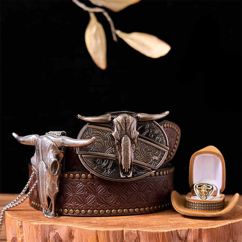 Western Cow DIY Hidden Knife Belt Buckle With Bull Ring Bundle Set