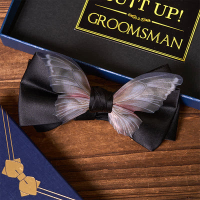 3Pcs Black Theme Necktie Butterfly Bow Tie Frosted Lighter Groomsmen Gift Box