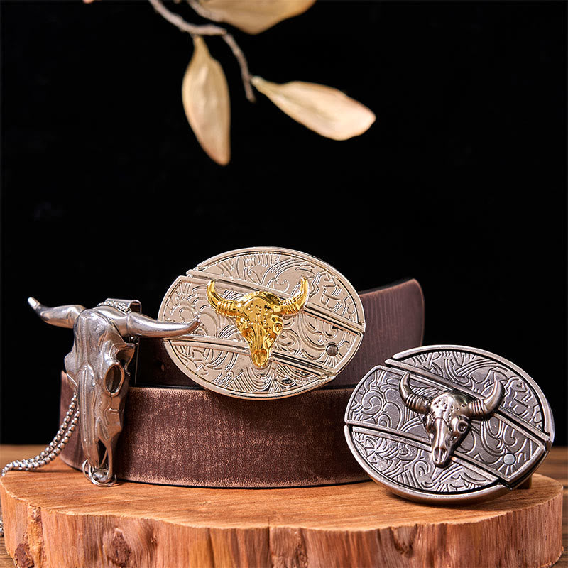 Double Bulls DIY Hidden Knife Belt Buckle With Longhorn Pendant Bundle Set